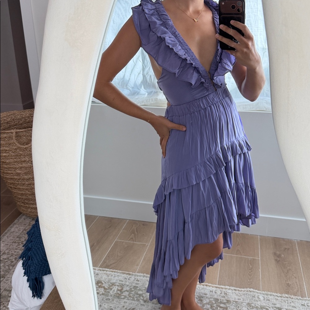 Womens Purple Maxi Dress High Low Spanish Style Ruffled Tiered Cosplay Costume